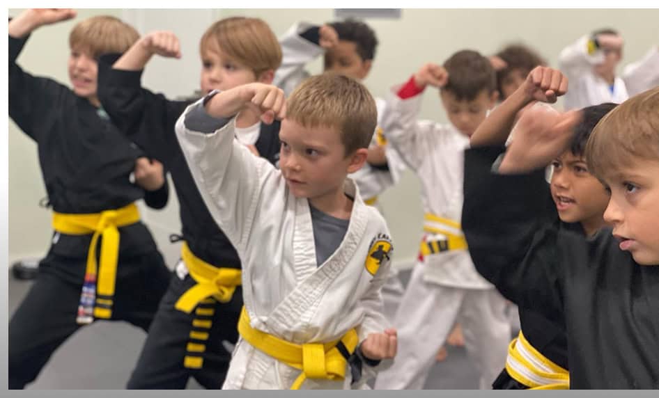 Young children practicing martial arts in a preschool class at Johnny Karate NYC.
