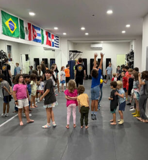 Kids practicing martial arts in a preschool class at Johnny Karate NYC.